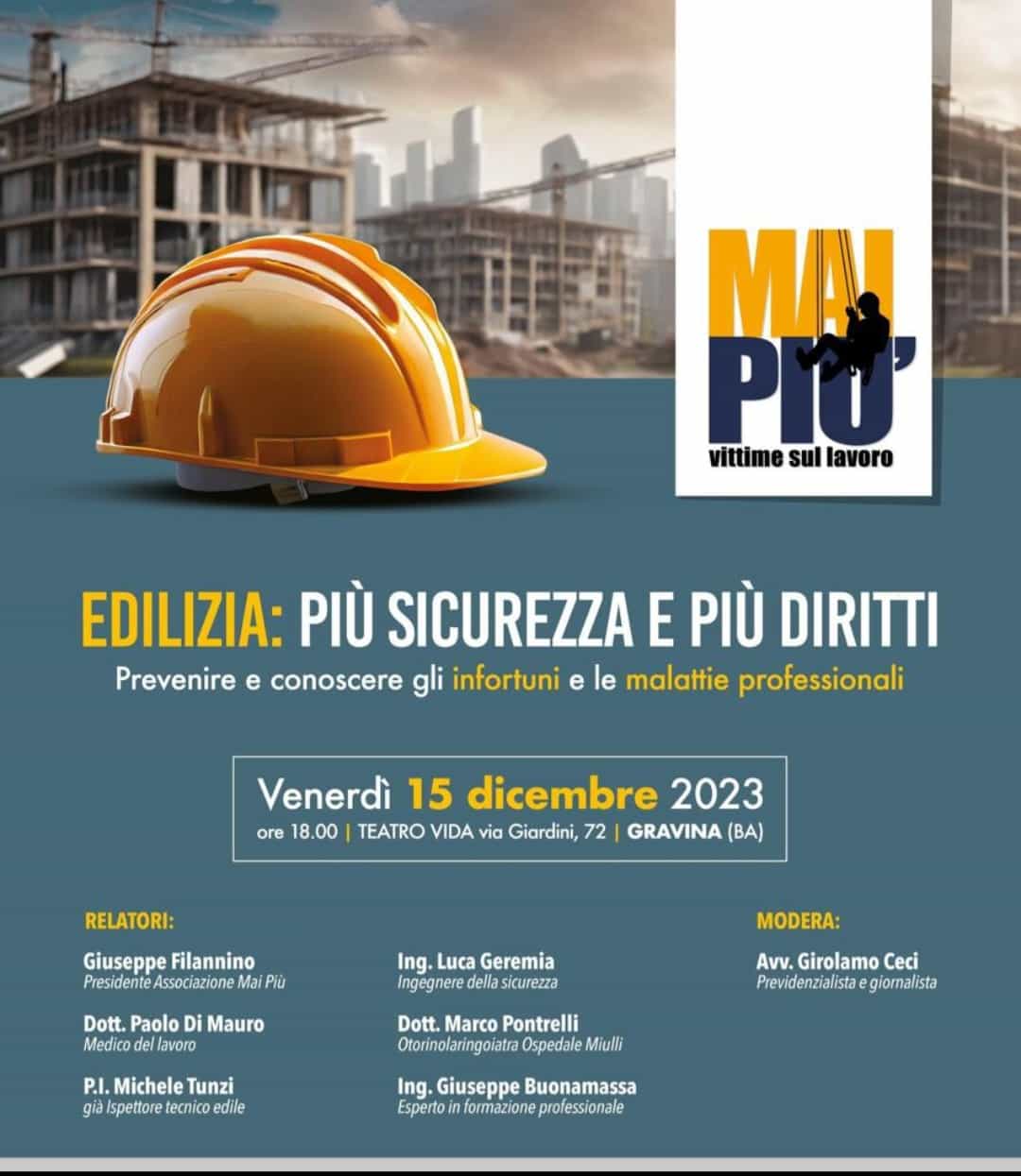 MAI PIU’ VITTIME SUL LAVORO: EDILIZIA, PIU’ SICUREZZA E PIU’ DIRITTI